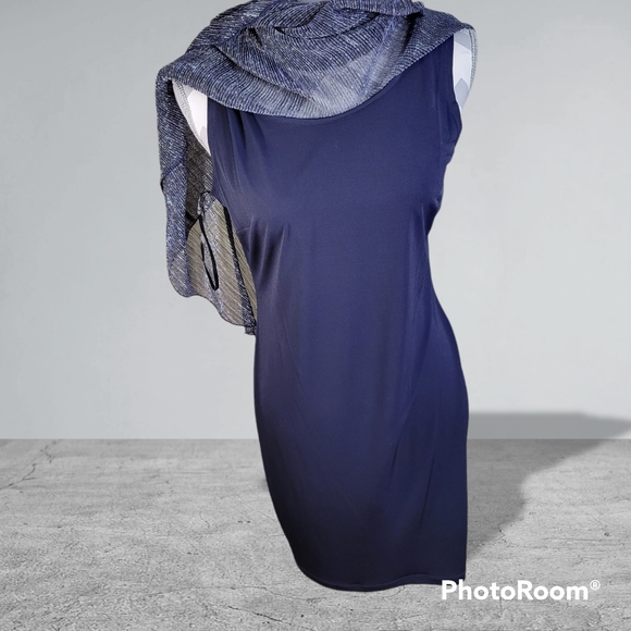Enfocus Studio Navy Sleeveless dress Navy/silver Attached Poncho Size 10 - Picture 3 of 8
